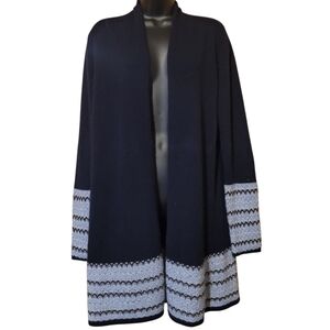 Sofia Cashmere S Blue Open Front Long Sleeve Knit Duster Cardigan Metallic Hem L